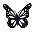 Détail macro du papillon 3D adhésif noir avec motifs d'ailes découpés au laser fin - Papillon Évidé Effet Tissu (QT-32)