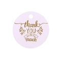 Runde lila Geschenkanhänger mit goldener thank you Gravur und floralem Design - Weiß Rund
