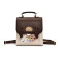 Preppy style two-tone backpack with cute animal embroidery and clear window display - With Plush Charm / Beige Coffee