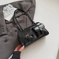 Schwarze Bowlingtasche mit Krokodilprägung, zwei Vordertaschen und Silberbuckel-Dekor - Ohne Anhänger Stil / Schwarz