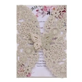 Details zur glitzernden lasergeschnittenen Hochzeitseinladung mit 3D Schmetterling - Hellgold Glitzer