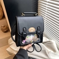 Schwarze Mini-Ita-Bag mit Sichtfenster, Hunde-Stickerei und Teddybär-Plüschanhängern - Schwarz mit Anhänger