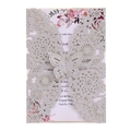 Silberne Glitzer Laser-Cut Hochzeitseinladung mit Rosen und Schmetterling Design - Silber Glitzer