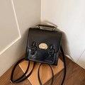 Classic black preppy style leather backpack with a cute animal patch and clear window - Black without Pendant