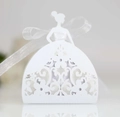 Elegant white laser-cut butterfly wedding favor box with lace patterns and ribbon - White