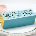 Laser cut light blue Happy Diwali gift box with elegant gold pattern and interior - Tiffany Blue