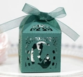 Dark green hollowed-out candy box with laser-cut girl and horse motif and ribbon - Dark Green