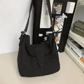 Borsa a tracolla minimalista in tela nera con grande capacità e tracolla regolabile - Nero
