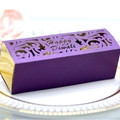 Purple and gold laser-cut Diwali gift box with floral patterns and Happy Diwali cutout - Dark Purple