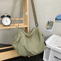 Grass green large capacity canvas tote bag with front pocket for daily use - Green