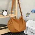 Brown orange nylon tote bag with wide adjustable shoulder strap and brand label - Brown