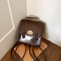 Classic dark brown PU leather ita bag with clear window and cute puppy embroidery - Coffee without Pendant