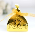 Detailed laser-cut gold candy box with elegant lady silhouette and silk bow - Reflective Gold