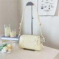 Beige polka dot underarm bag with B-letter patch and pearl bow charm accessory - Yellow with Pendant
