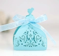Laser-cut hollow light blue princess candy gift box with elegant satin ribbon bow - Turquoise Blue