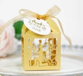 Scatola per bomboniere dorata con intaglio laser e ciondolo cuore per matrimonio - 50 Pezzi / Oro