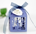 Scatola nuziale lavanda tagliata al laser con nastro blu e silhouette a cuore Mr & Mrs - 50 Pezzi / Blu Zaffiro