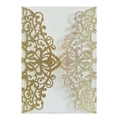 Macro detail of laser-cut floral pattern with golden glitter on wedding invitation - Glitter Golden Yellow