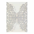 Intricate laser cut silver glitter wedding invitation card with floral scroll patterns - Glitter Silver