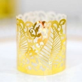 Golden laser-cut cupcake wrapper with elegant vine patterns for wedding celebrations - Reflective Gold