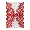 Detail of red glitter wedding invitation laser-cut with intricate floral hollow patterns - Glitter Red