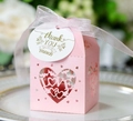 Pink laser-cut LOVE heart candy box with thank you tag and sheer ribbon detail - Pink