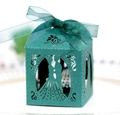Detailed laser-cut hollow silhouette of bride and groom on dark green wedding candy box - Dark Green