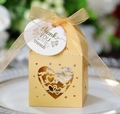 Golden hollow heart candy box with Love lettering and Thank You gift tag and ribbon - Gold