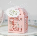 Rosa lasergeschnittene Hochzeitsbox mit Brautpaar-Silhouette und Danksagung - Rosa