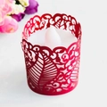 Red laser-cut hollow paper lampshade with leaf pattern for LED tea lights and party decor - Pearlescent Red