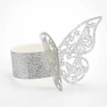 Silver glitter hollow butterfly napkin ring with sparkling cutout design on white background - Silver Glitter