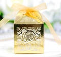 Hollow out gold rose candy box with ribbon for wedding party gifts and celebrations - Reflective Gold