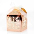 Laser-cut hollow cross favor box in rose gold finish with white ribbon for weddings - Reflective Rose Gold