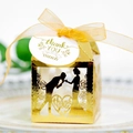 Golden laser-cut hollow rose wedding gift box with thank you tag and ribbon - Reflective Gold