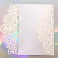 White laser cut wedding invitation sleeve with floral patterns on iridescent background - Glitter Iridescent Ivory