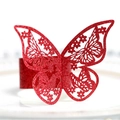 Servilletero de mariposa roja brillante con diseño calado con láser y purpurina fina - Rojo con Purpurina