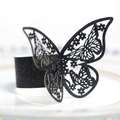 Elegante servilletero de mariposa negra con purpurina y diseño hueco cortado por láser - Negro con Purpurina