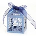 Laser-cut hollow cross candy box in pearlescent blue with matching chiffon ribbon - Sapphire Blue