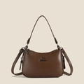 Elegant brown pebble leather shoulder bag with metallic logo for office and daily use - Brown
