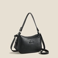 Elegant black lychee grain leather shoulder bag with a silver kangaroo metal logo - Black