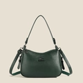 Deep green textured leather shoulder bag for women featuring a dark metal kangaroo logo - Green