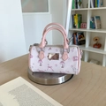 Rosa und weiße Boston-Handtasche mit süßen Hundemotiven und Kunstledergriffen - Rosa