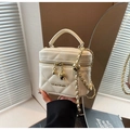 Quilted mini bucket bag in cream white with gold chain strap and heart charm - Off White