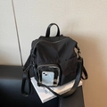 Black waterproof nylon outdoor travel backpack with transparent phone pocket and straps - Black