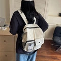 Minimalist off-white outdoor travel backpack with multi-pockets and black contrast details - Off White