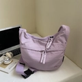 Purple nylon crescent crossbody bag with woven zipper and black buckle strap - Lilac Large