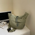 Stylish pea green large capacity nylon crossbody bag with casual dumpling shape design - Green Small