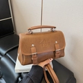 Elegant brown vintage leather crossbody square bag with PANTOR branding and retro texture - Brown