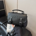 Elegant black square bag with embossed PAN TOR logo and adjustable leather strap - Black