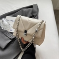 Creamy white quilted leather shoulder bag with silver hardware and chain strap - Off White